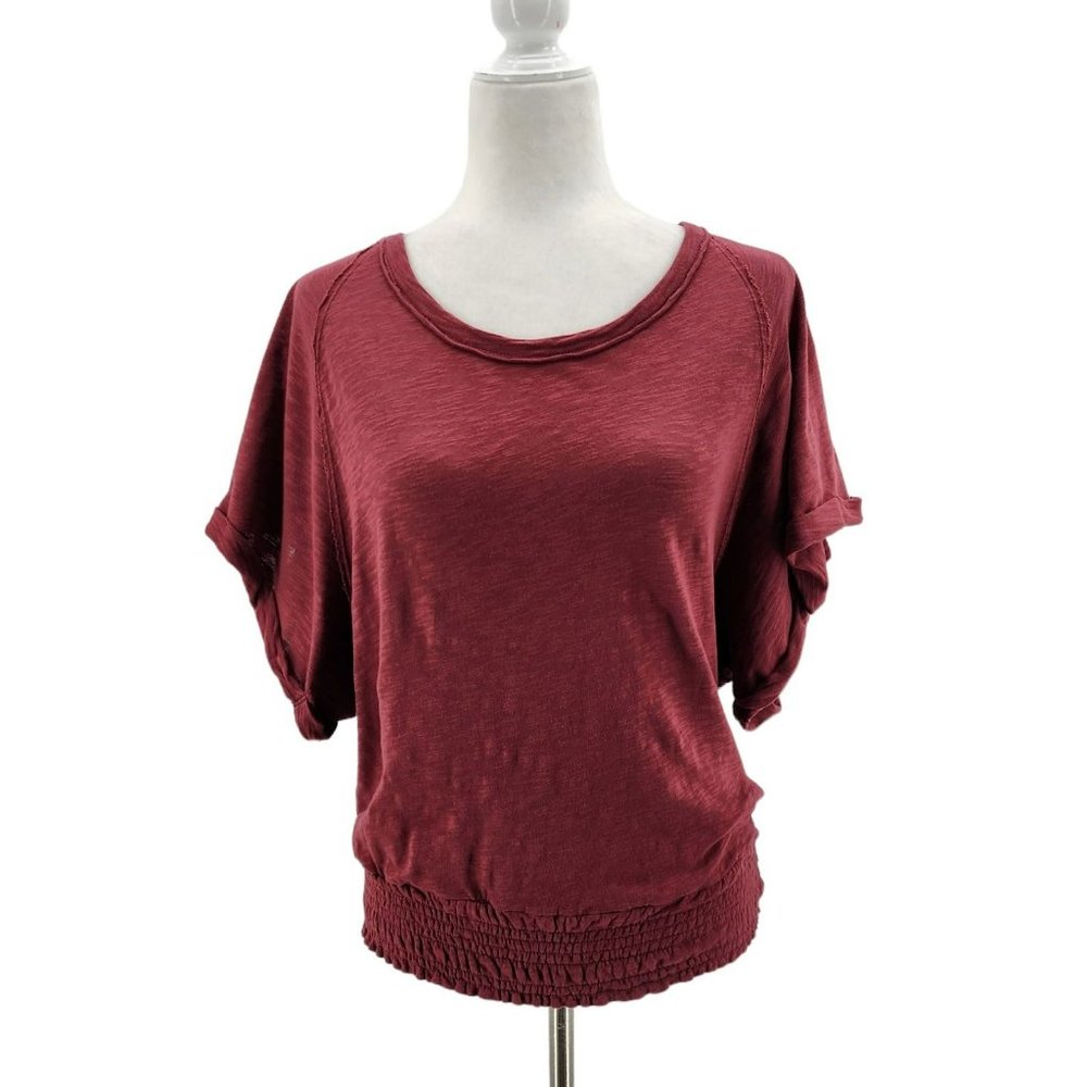 Anthropologie Saturday Sunday Plum Maroon Batwing Distressed Top Small
